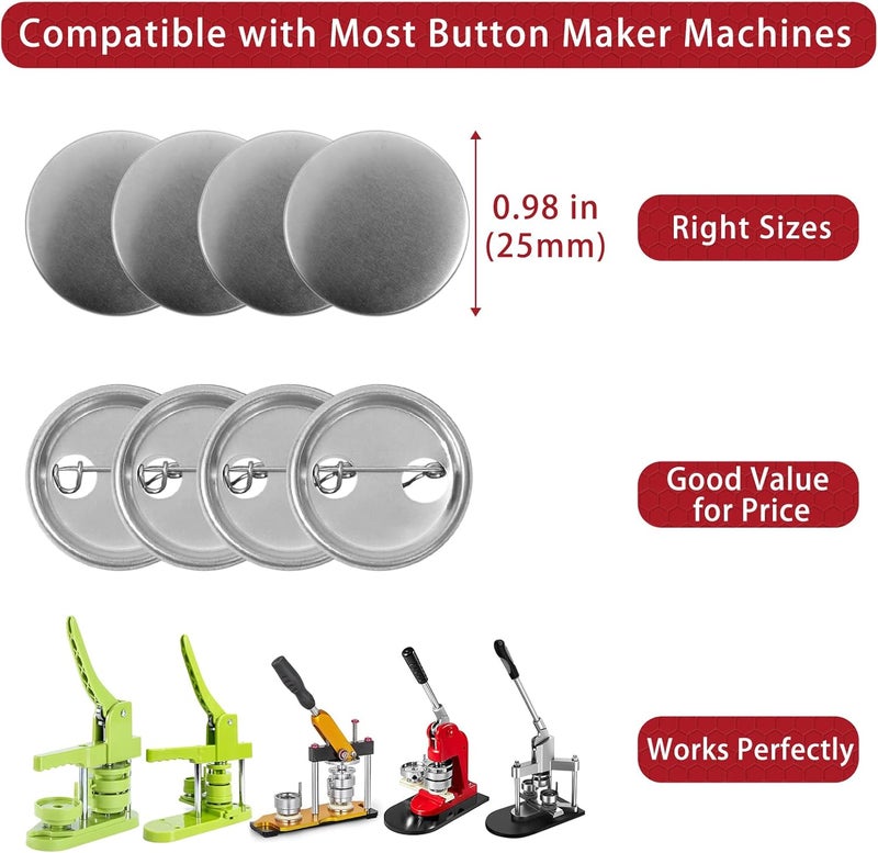 Onemorello 200 Sets Button Maker Supplies, 25mm / 0.98 inch Button Supplies Buttons Parts, (Approx. 1 inch) Metal Blank Badge Parts with Blank Paper for Buttons Maker Machine Pin Maker Press - Image 3